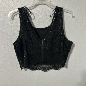 Black Sequin Lace Crop Top